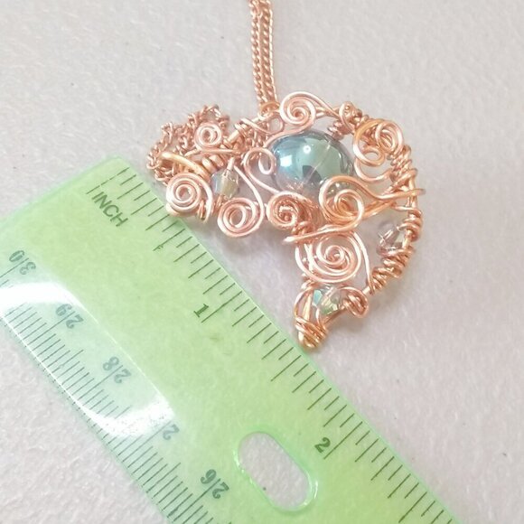 Uniquely Handmade & Wire Wrapped Copper Moon Pendant + Chain ~ Curlz + Swirlz! - Picture 8 of 9